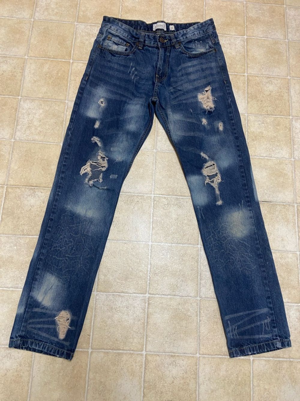 FWRD Denim&Co Men's Distressed Blue Slim Straight Jeans Size 34X34